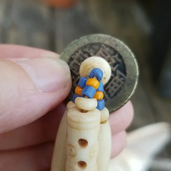 Beautiful Boho Asian Earrings with antique  coins and intricate carved beads - Picture 7 of 7